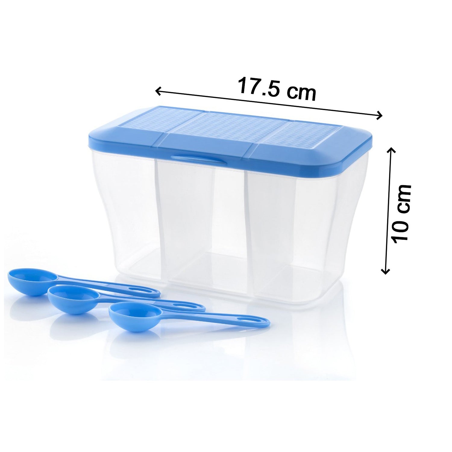 Plastic storage container, 750ml capacity, square design for efficient space use.