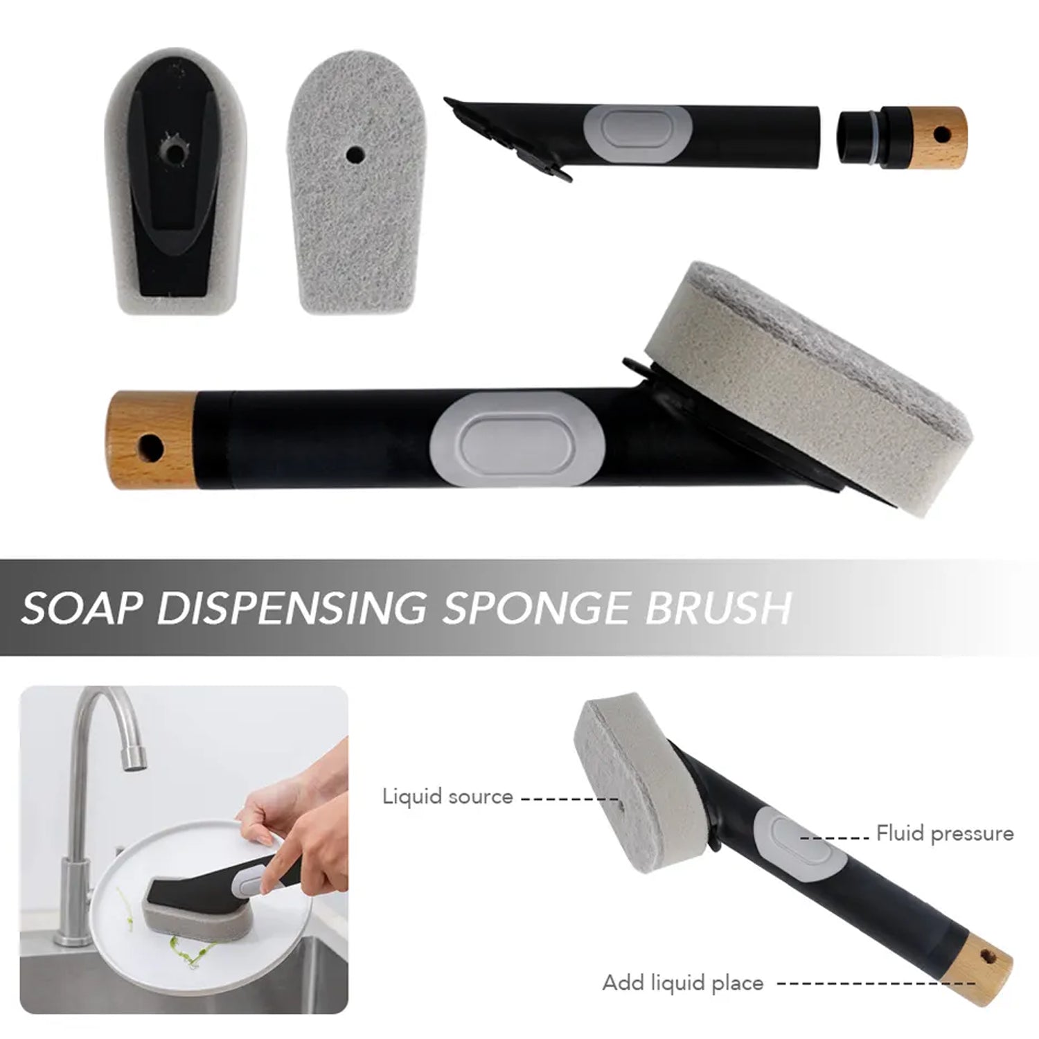 Long handle scrub brush for bathroom and pot washing, part of cleaning brush set.