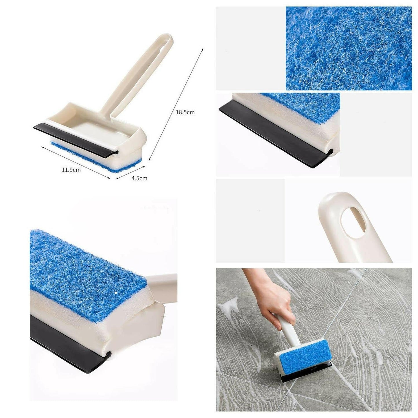 7602 2 in 1 Glass Wiper Cleaning Brush Mirror Grout Tile Cleaner Washing Pot Brush Double-Sided Glass Wipe Bathroom Wiper Window Glass Wiper