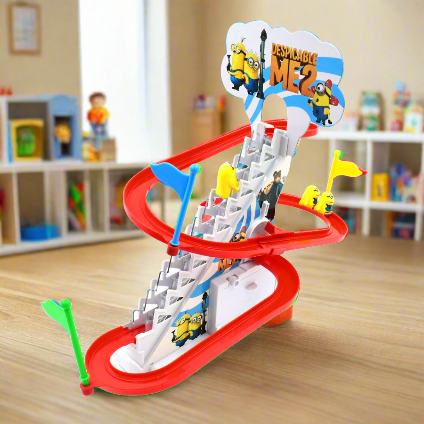 4480  Ducks Climb Stairs Toy Roller Coaster, Electric Duck Chasing Race Track Set, Fun Duck Stair Climbing Toy with Flashing Lights Music and 3 Ducks, Small Ducks Climbing Toys