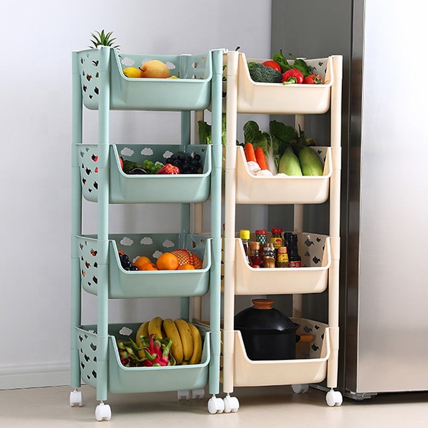 5298  4 Layers Fruit & Vegetable Basket Trolley Plastic for Home and Kitchen Fruit Basket Storage Rack Organizer Holders Kitchen Trolley 