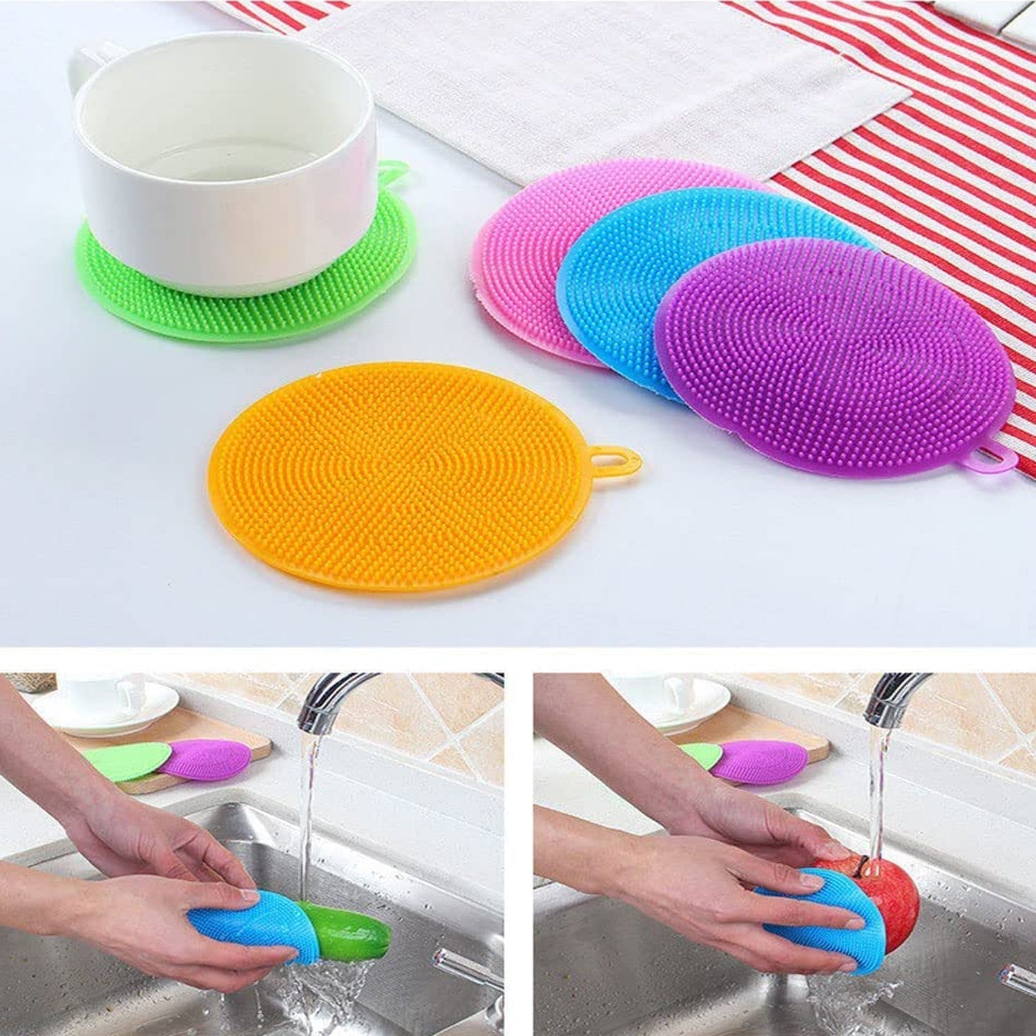 1344A Cleaning Supplies Sponges Silicone Scrubber for Kitchen Non Stick Dishwashing & Baby Care Sponge Brush Household Health Tool( Pack of 5pc). 