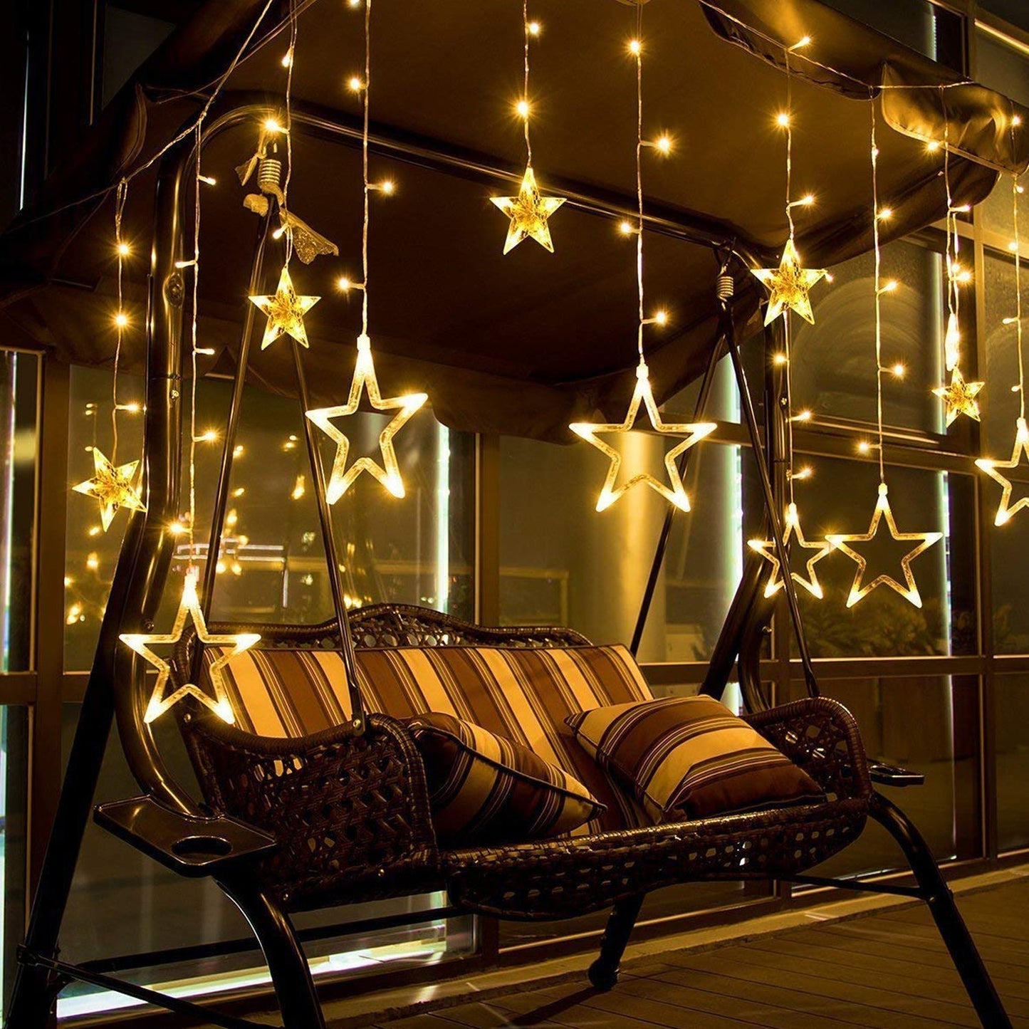 1253 12 Stars Curtain String Lights, Window Curtain Lights with 8 Flashing Modes Decoration for Festivals-11