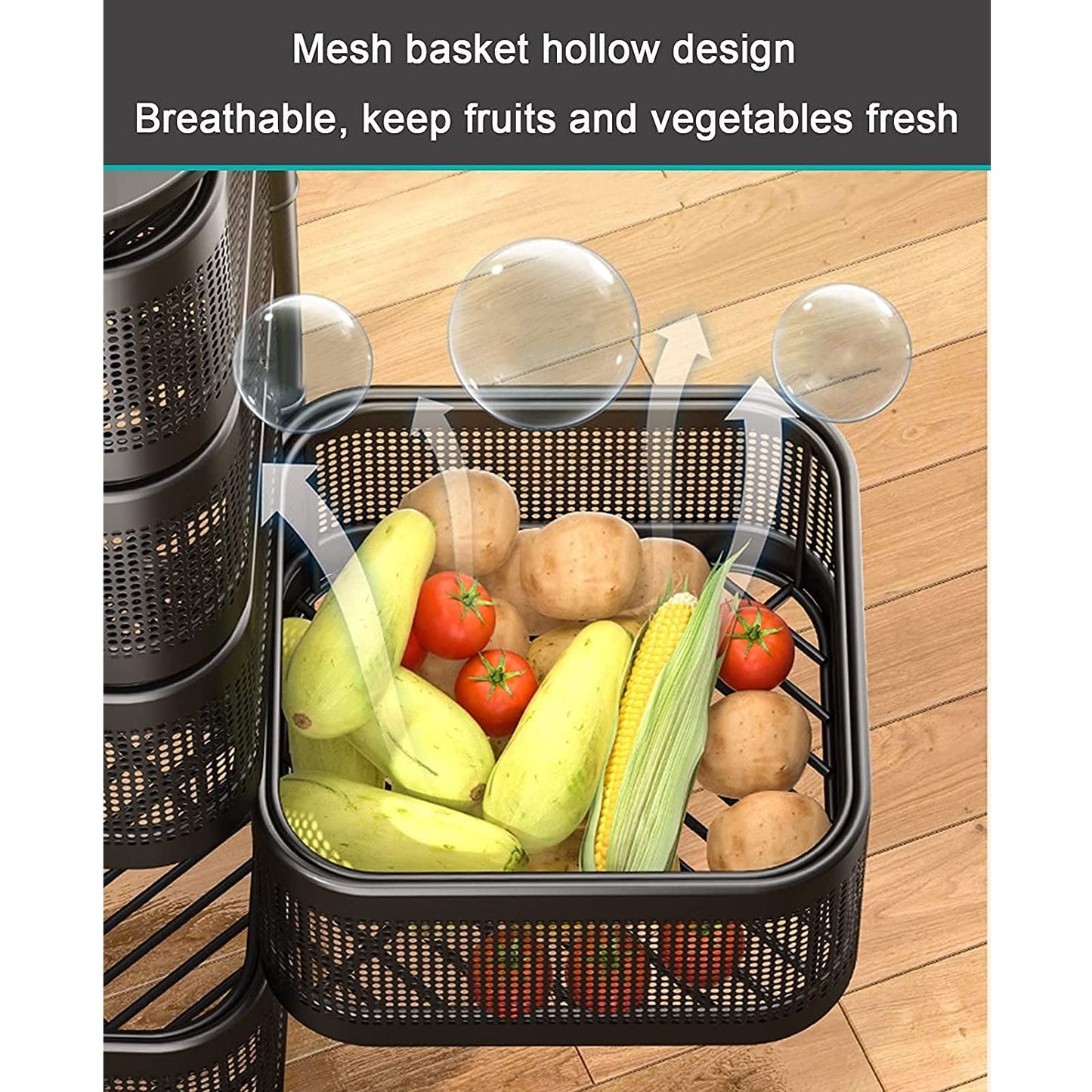 Metal High Qaulity Kitchen Trolley Kitchen Organizer Items and Kitchen Accessories Items for Kitchen Rack Square Design for Fruits & Vegetable Onion Storage Kitchen Trolley with Wheels (4 Layer / 3 Layer)