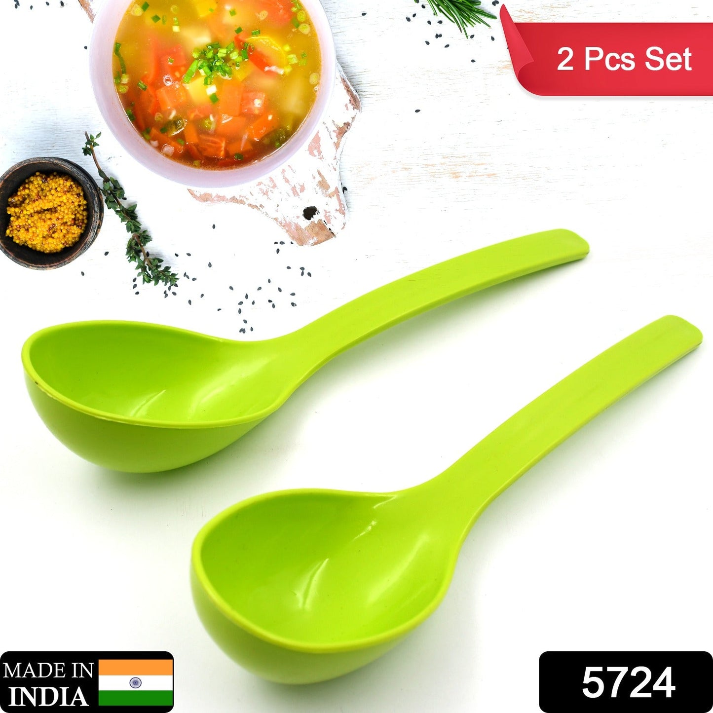 5724 Plastic Spoon Kitchen Multipurpose Serving Ladle for Frying, Serving, Turner, Curry Ladle, Serving Rice, Spoon Used While Eating and Serving Food Stuffs Etc (2 Pcs Set / 10 Inch )