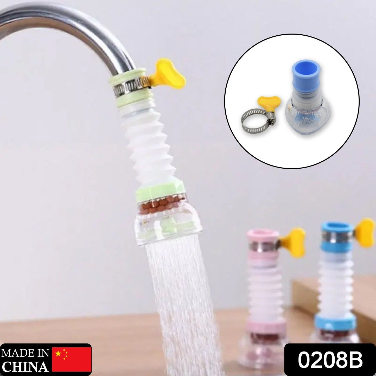 Rotating water-saving nozzle for kitchen or bathroom use.