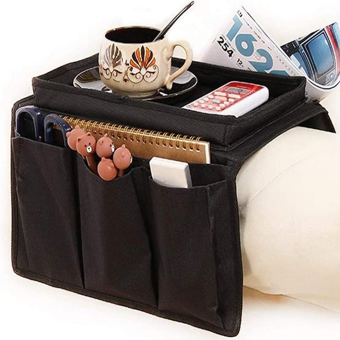 Arm rest storage bag for sofa with pockets