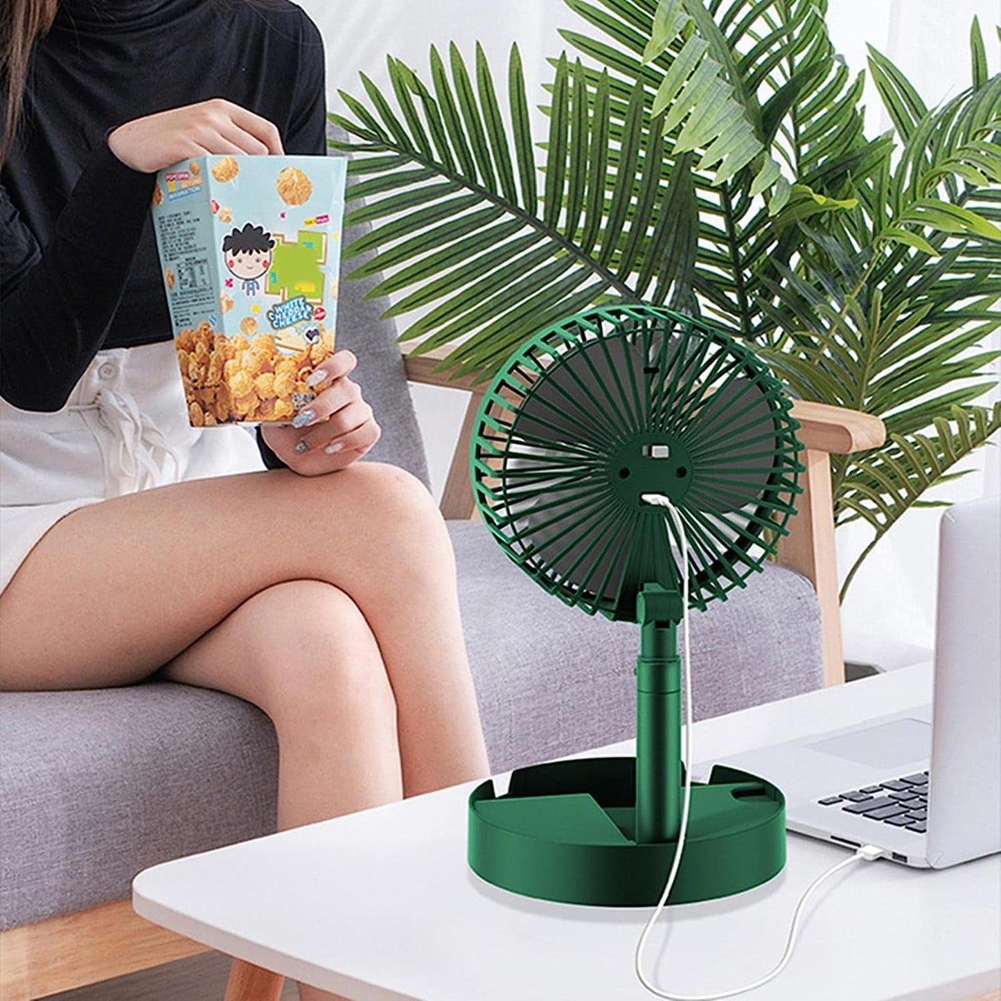 4613A Telescopic Electric Desktop Fan, Height Adjustable, Foldable & Portable for Travel/Carry | Silent Table Top Personal Fan for Bedside, Office Table 