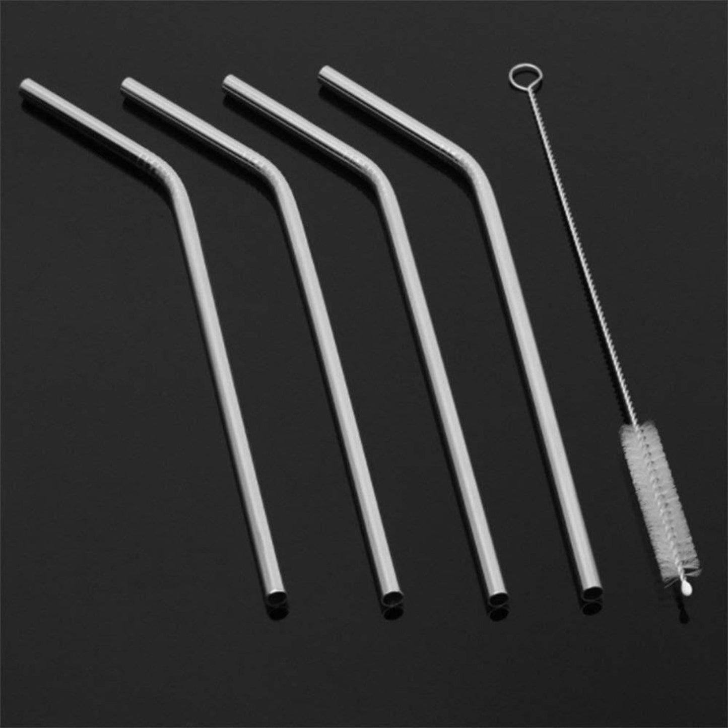 1733 Reusable Stainless Steel Drinking Straws Bent (4 Bent Straws, 1 Brush) 