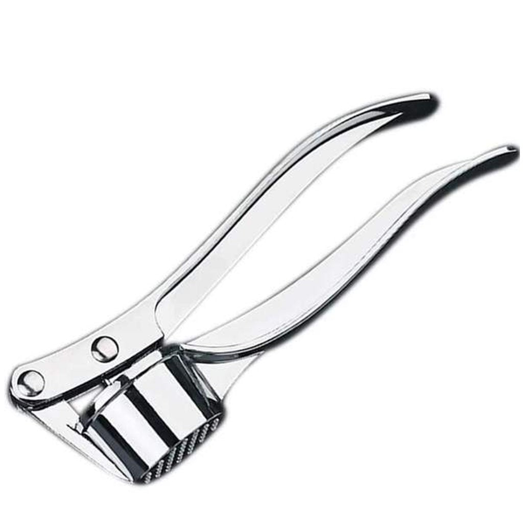 Stainless steel garlic press with a comfortable grip