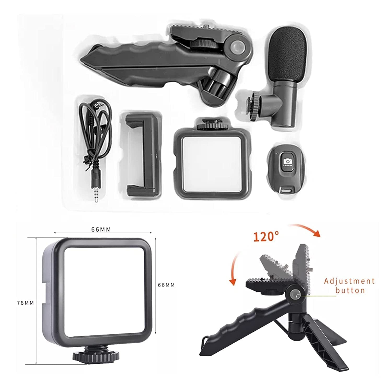 6054 Vlogging Kit for Video Making with Mic Mini Tripod Stand, LED Light & Phone Holder Clip for Making Videos 