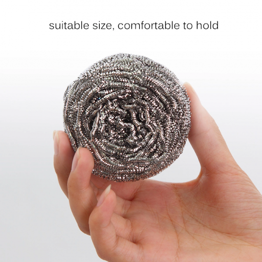 Stainless steel ball scrubbers, 12-pack, ideal for heavy-duty cleaning.