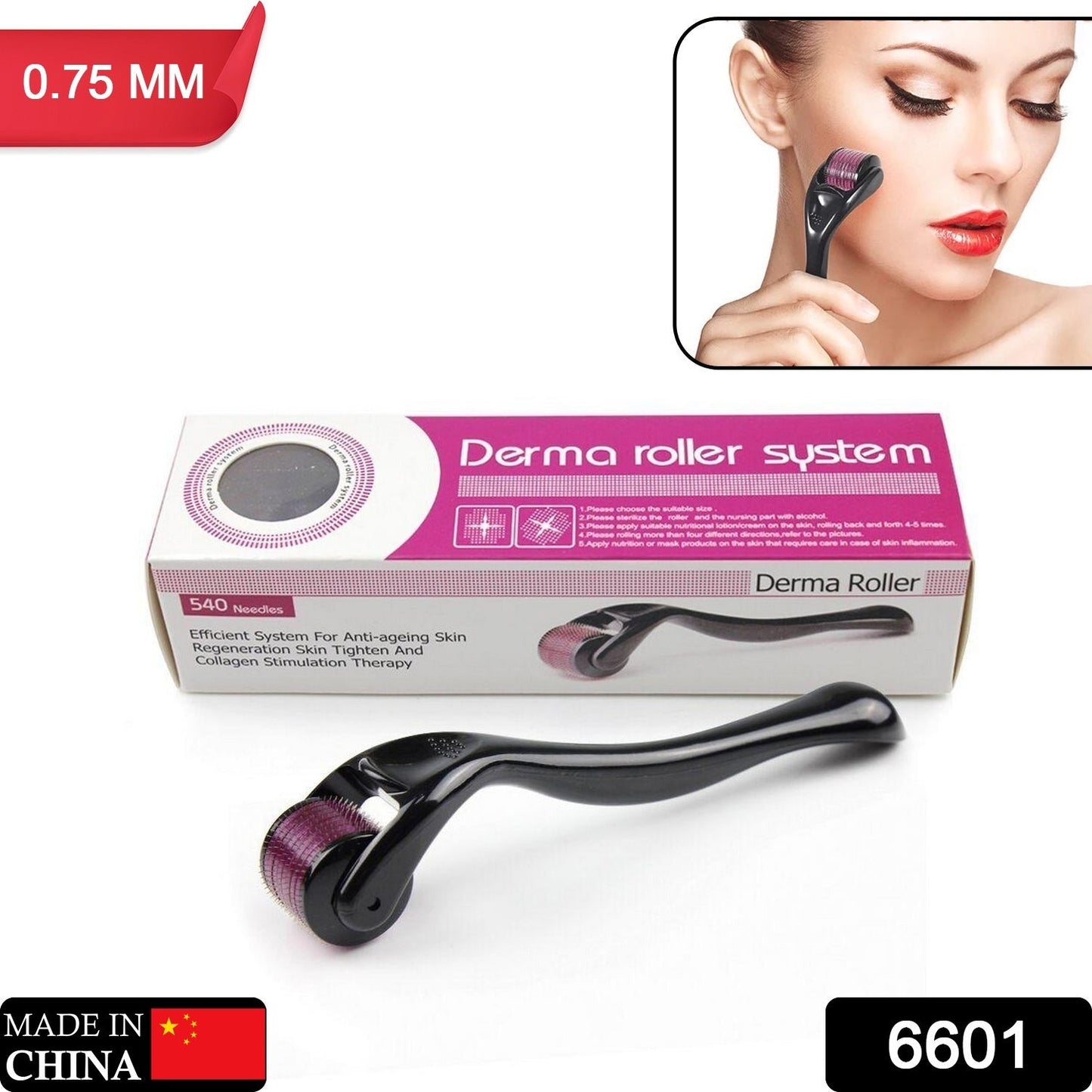 6601 Derma Roller Anti Ageing and Facial Scrubs & Polishes Scar Removal Hair Regrowth (0.75mm)