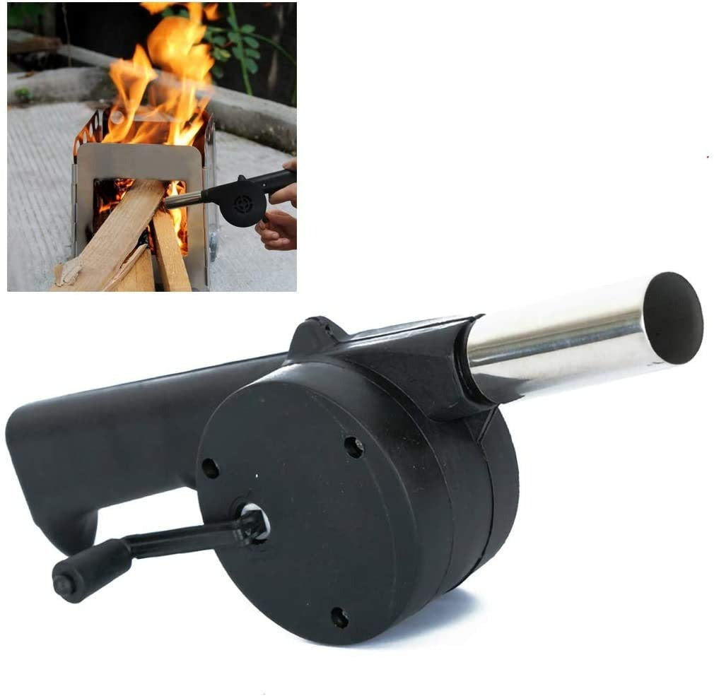 Manual air blower for barbecue and grill use.