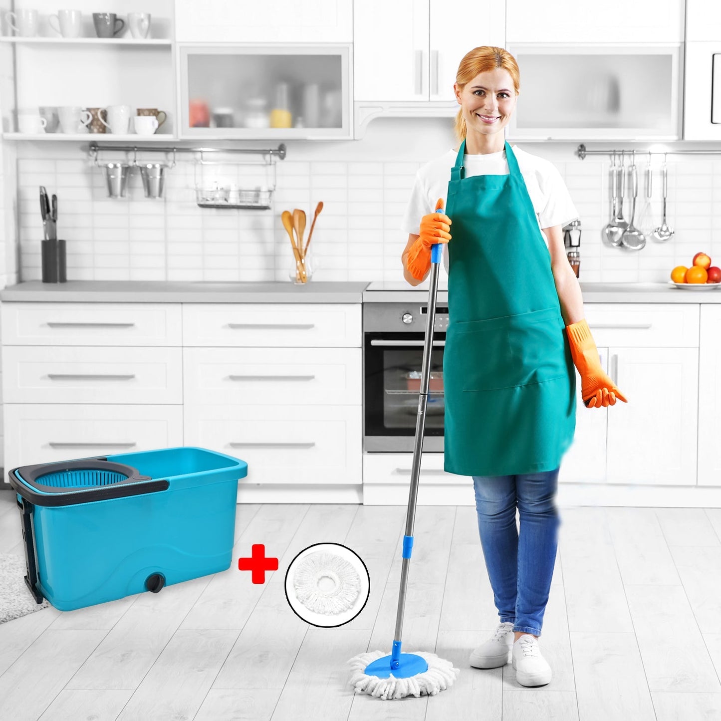 4028 Quick Spin Mop Plastic spin, Bucket Floor Cleaning, Easy Wheels & Big Bucket, Floor Cleaning Mop with Bucket 