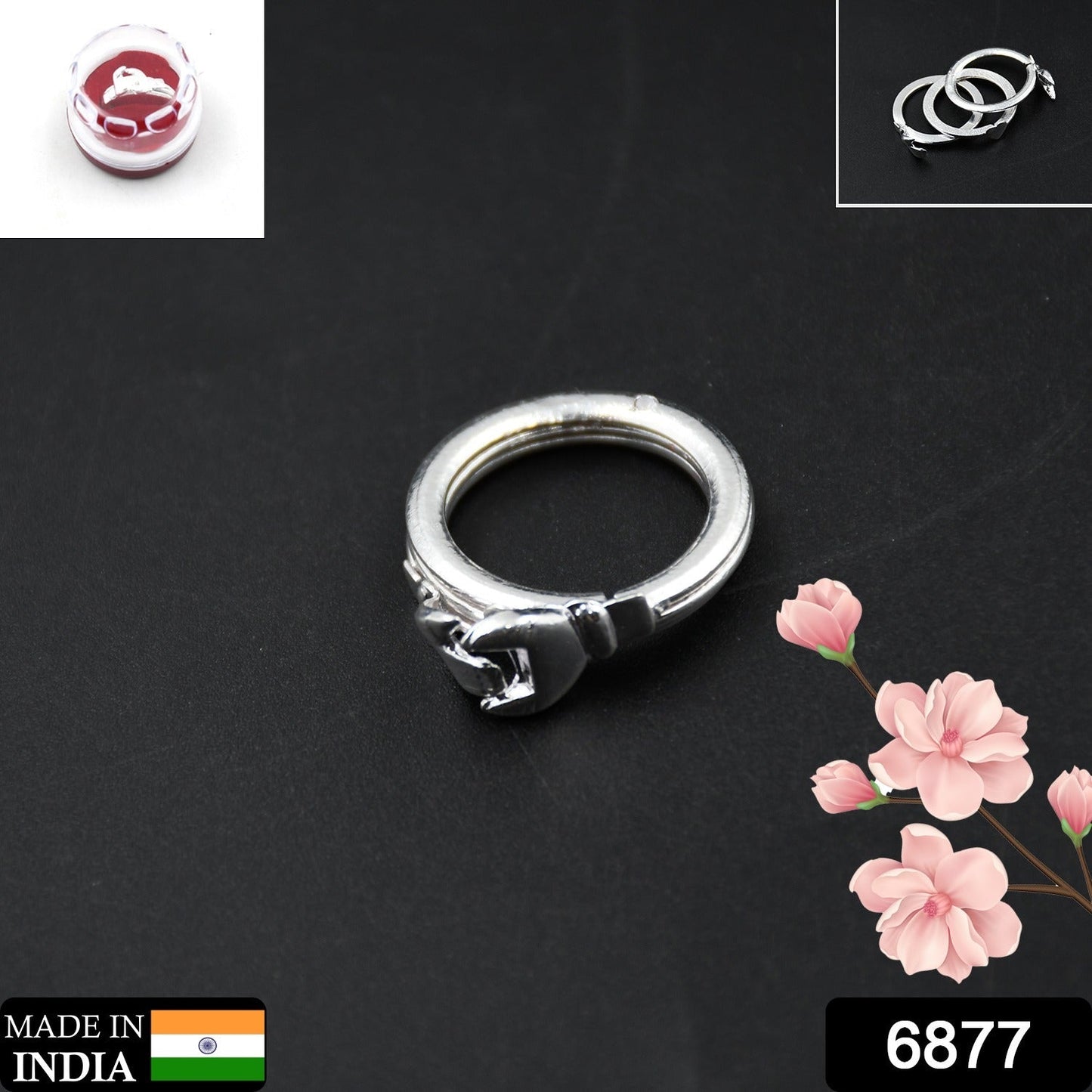 Three-ring silver-toned finger ring for women, ideal for gifts.