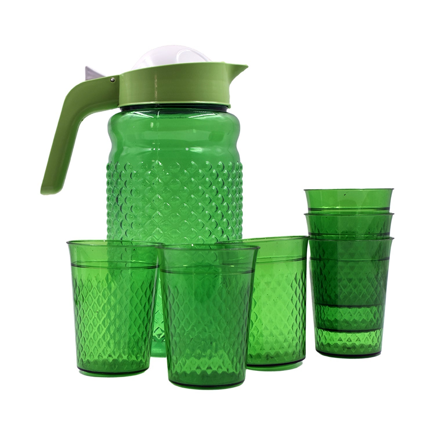 3734A Unbreakable Plastic Drinking Water/Juice Jug and 6 pieces Glass (Assorted color) DeoDap