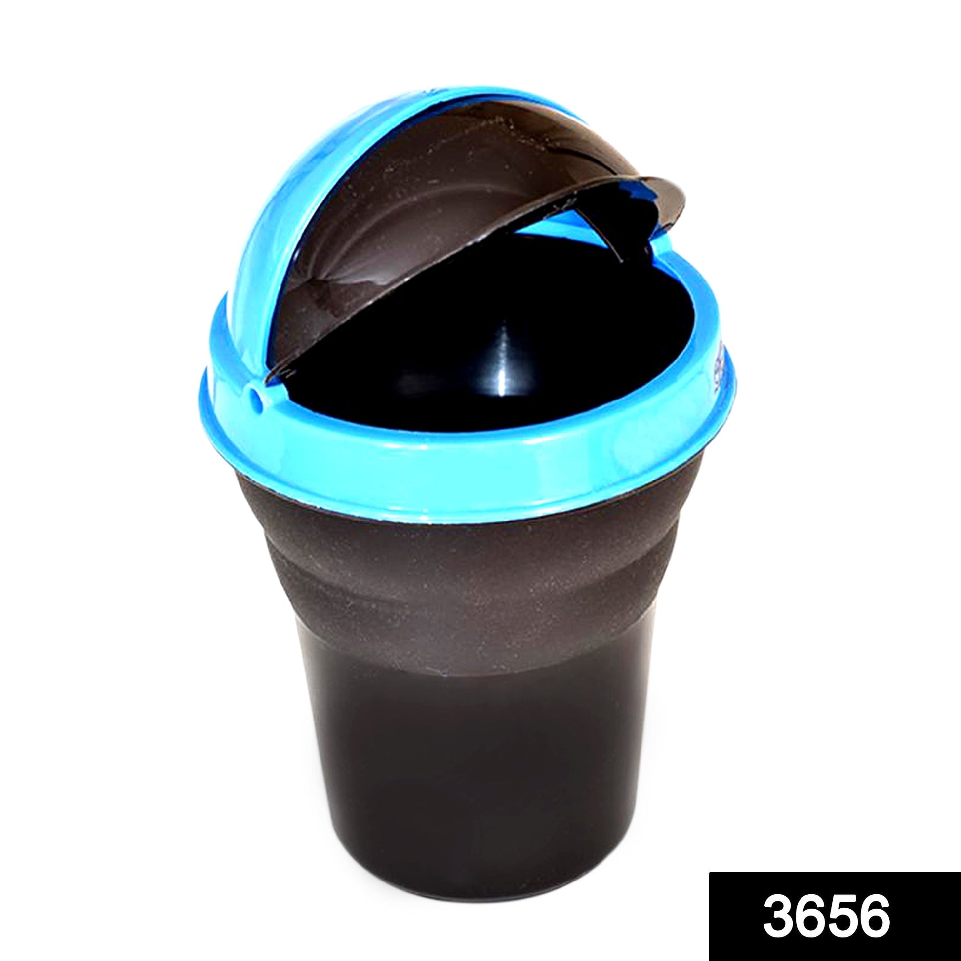 Compact multicolored dustbin for cars, ideal for traveling, SKU code included.