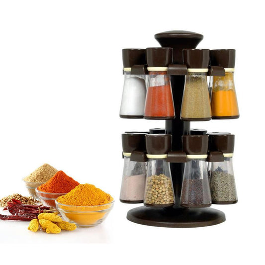 103 Revolving Plastic Spice Rack Masala Organiser (16 Pcs) 