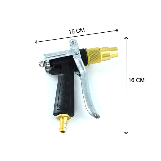 Gold color trigger hose nozzle, durable design for water spraying.