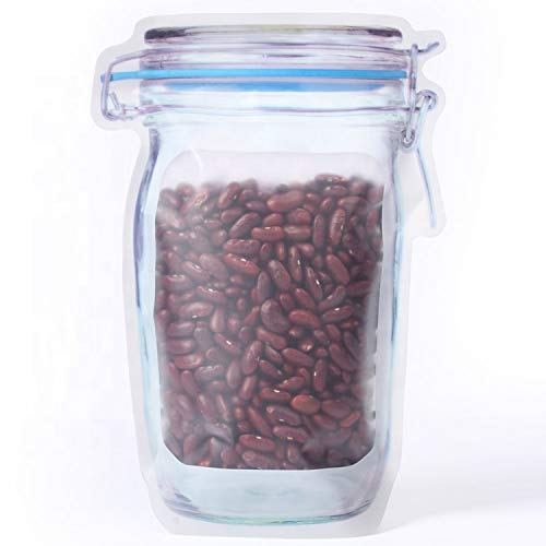 Zippered plastic mason jar with airtight seal for food storage, 1000ml.