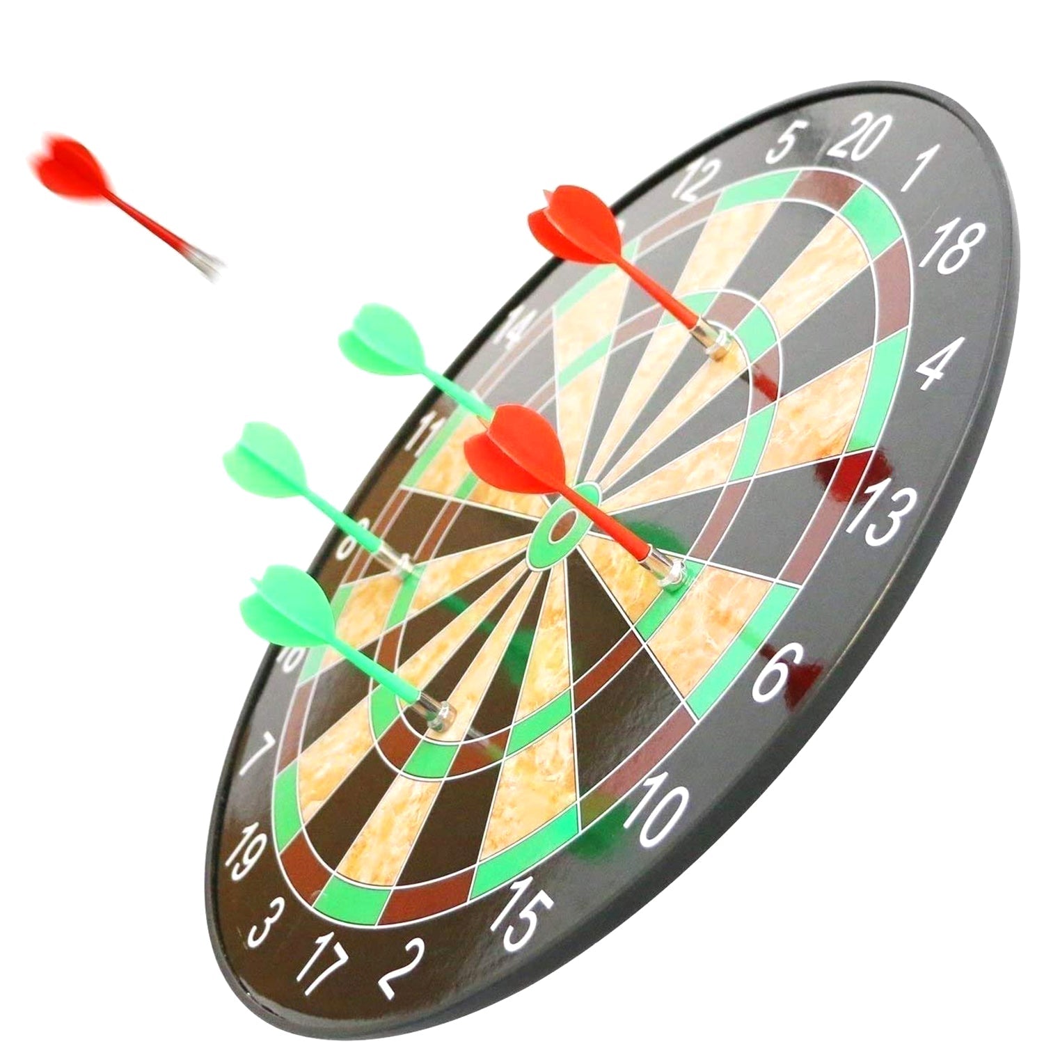 Compact magnetic dartboard with scoring features and darts included