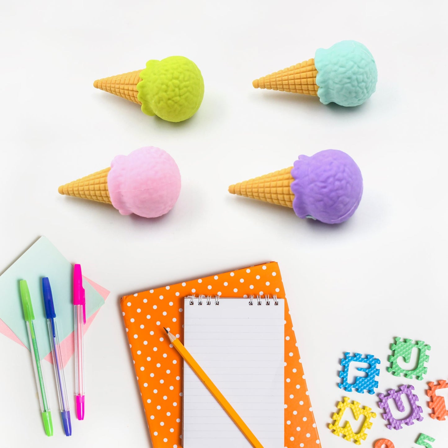 Cone Eraser for Girls & Boys / Eraser for School B'Day Return Gift Party Doughnut Lollipop Ice Cream Theme Shape Erasers Pencils Set for Kids Educational Stationary kit, School Supplies (1 Set 4 Pc)