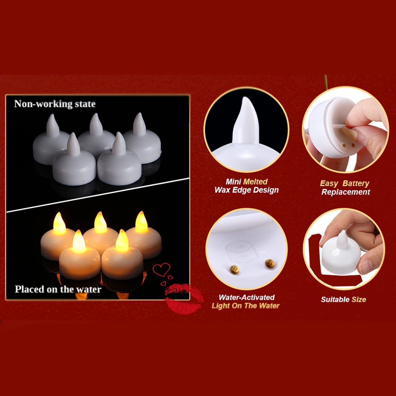 6433 Set of 8Pcs With transparent box. Flameless Floating Candles Battery Operated Tea Lights Tealight Candle - Decorative, Wedding. 