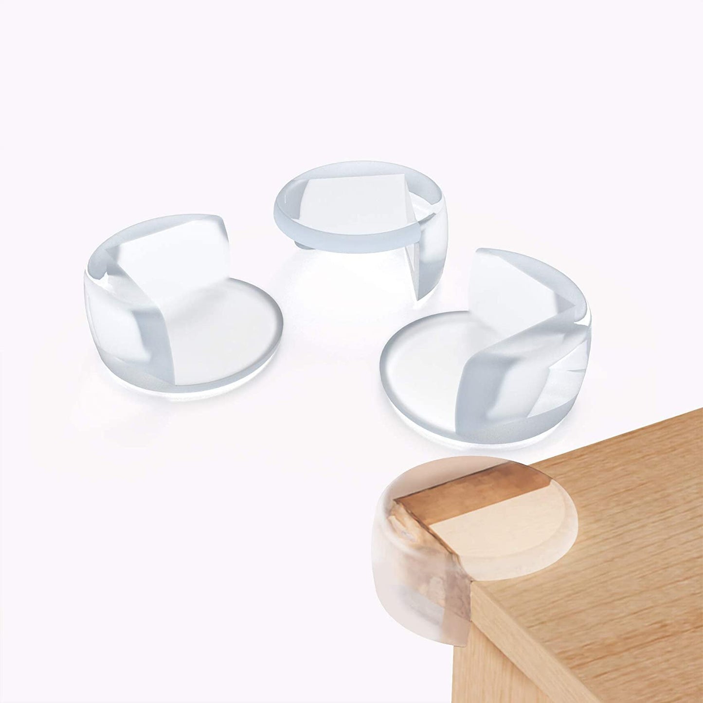 Pack of 4 clear corner protectors with high-resistant adhesive.