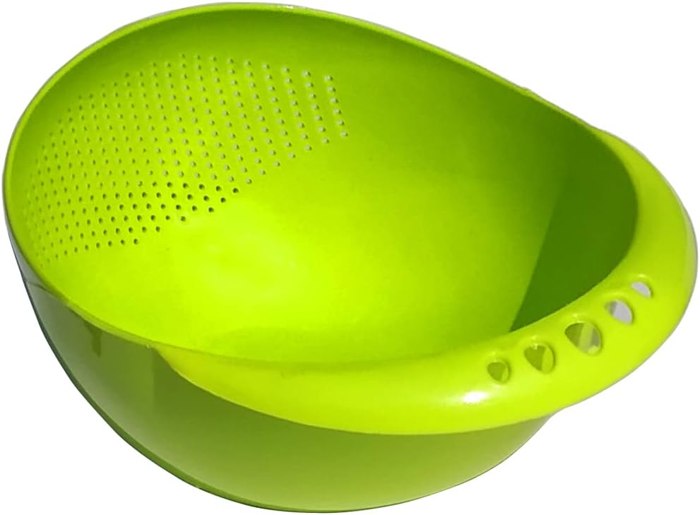 Plastic bowl with strainer function, suitable for washing rice, fruits, and vegetables.