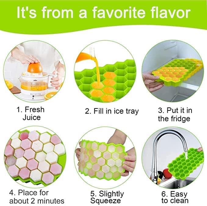 7161 Flexible Silicone Honeycomb Design 37 cavity Ice Cube Moulds Trays Small Cubes For Whiskey Tray For Fridge (Multicolor) 