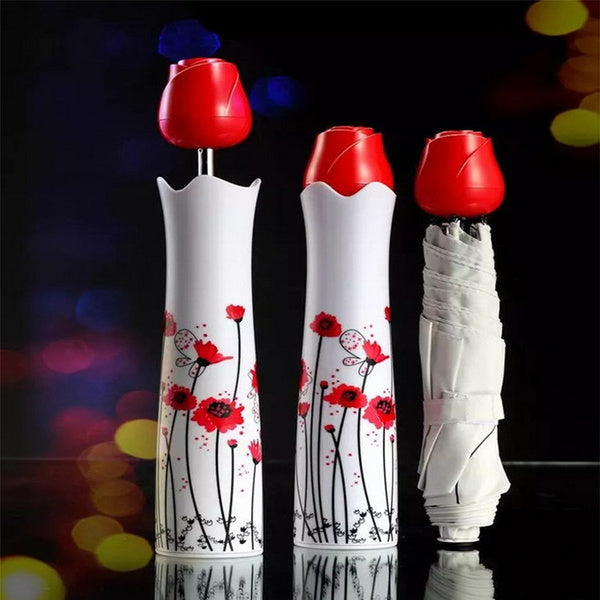 1644 Rose umbrella Lightweight Waterproof UV Protection Mini Folding Creative Rose Flower Case 