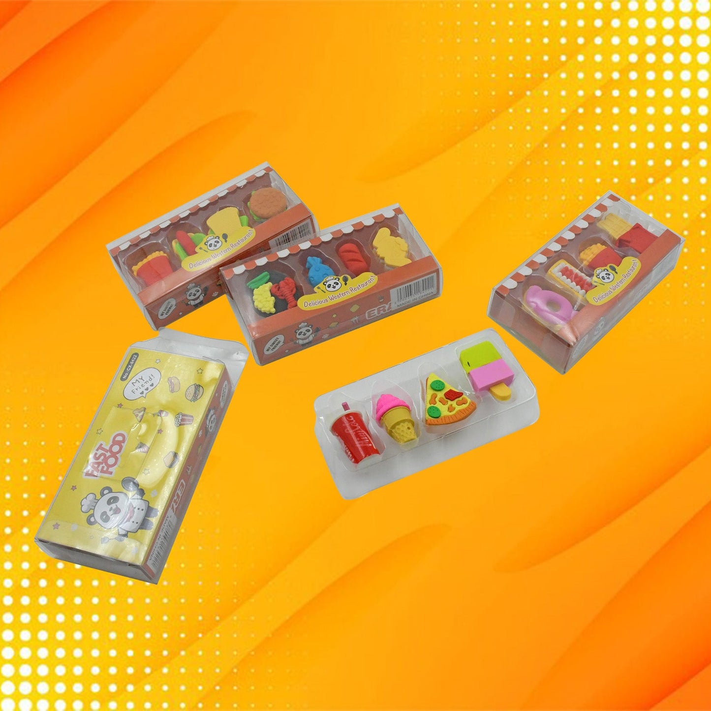 4322 Multicoloured Eraser/ Coke Eraser/French Fries Eraser/Burger Eraser/Icecream Eraser for Kids/Eraser for School sturdent & Best for Birthday Return Gift/Party Gift (Mix Design 1 Set)