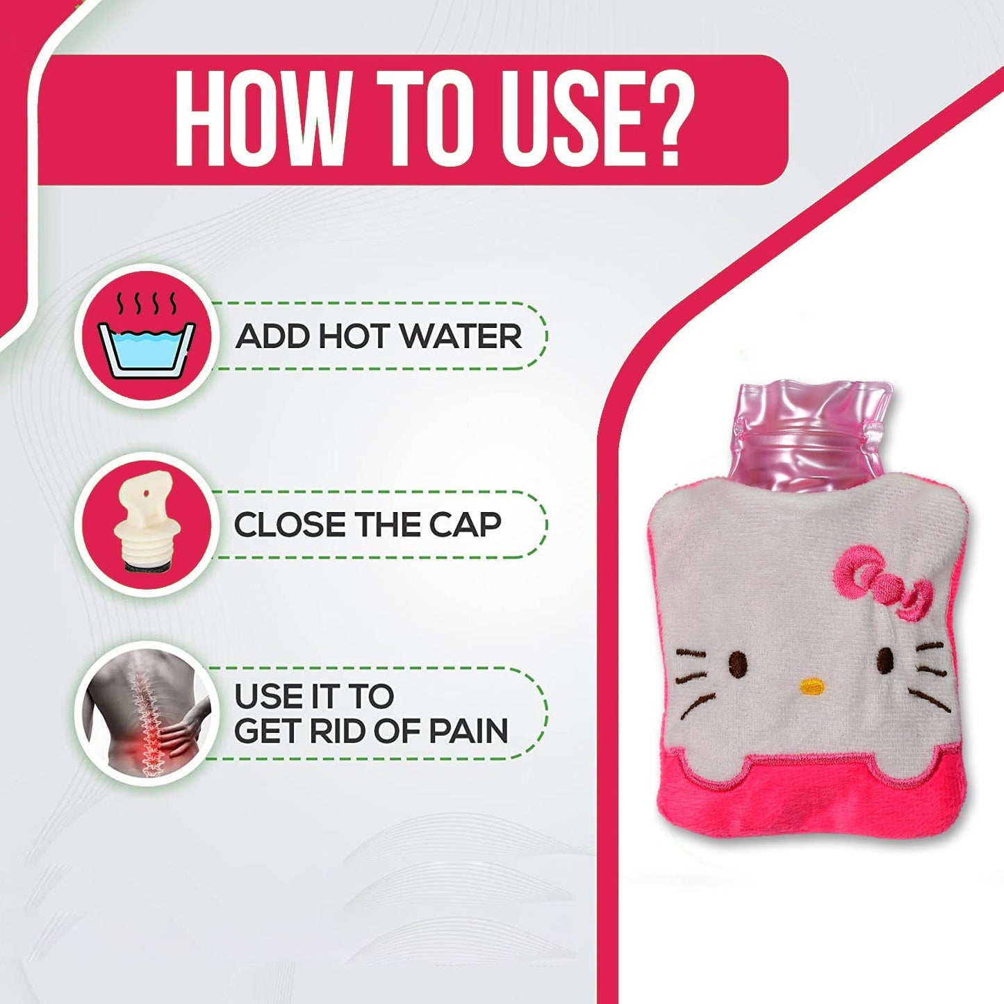 6520 Pink Hello Kitty small Hot Water Bag with Cover for Pain Relief, Neck, Shoulder Pain and Hand, Feet Warmer, Menstrual Cramps.