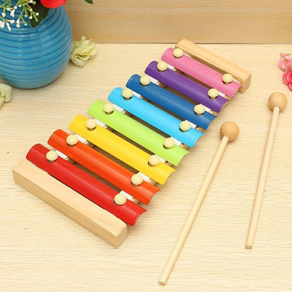 xylophone bars with vibrant colors and wooden base