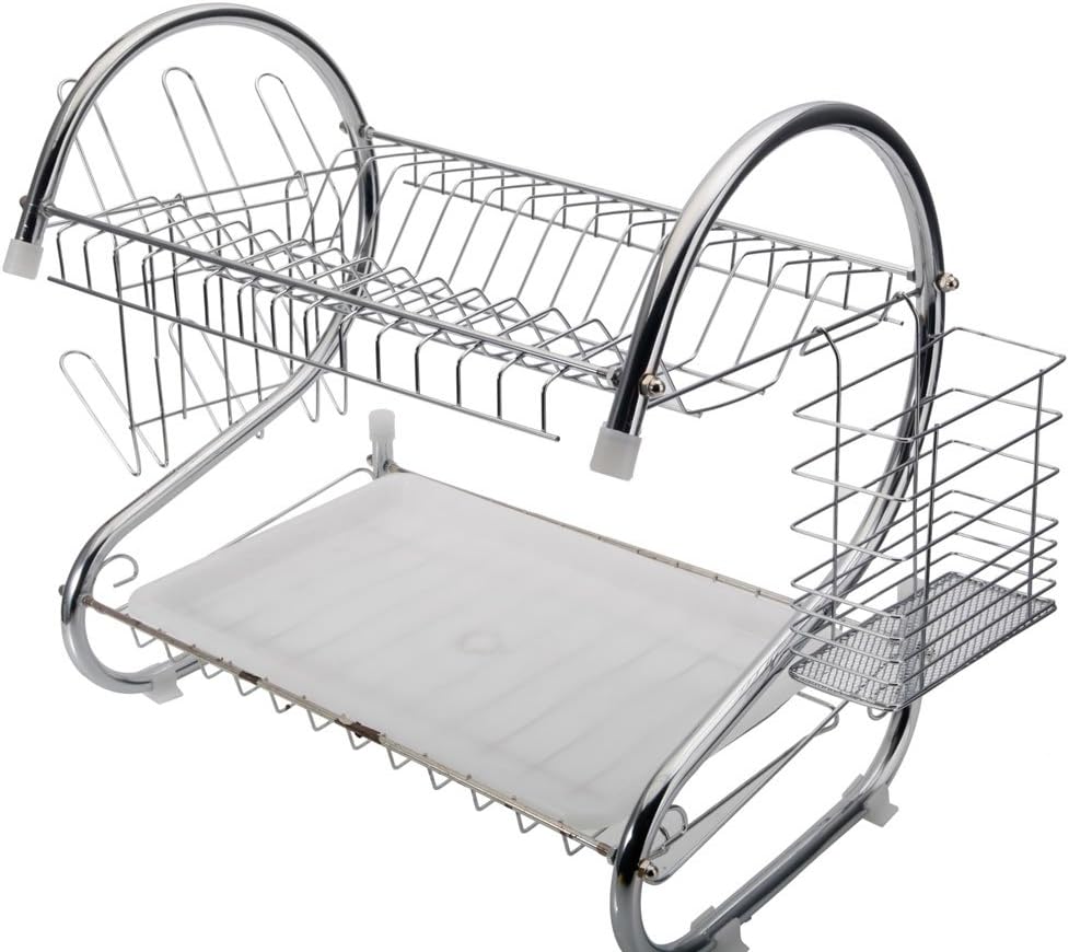 7793 STAINLESS STEEL RECTANGLE DISH DRAINER RACK / BASKET WITH DRIP TRAY