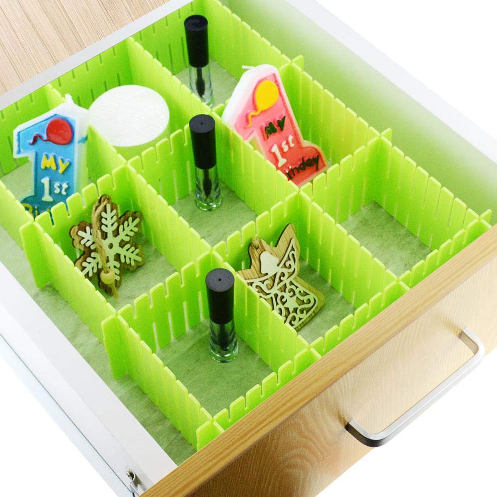 Adjustable drawer organizer and kitchen board dividers set.