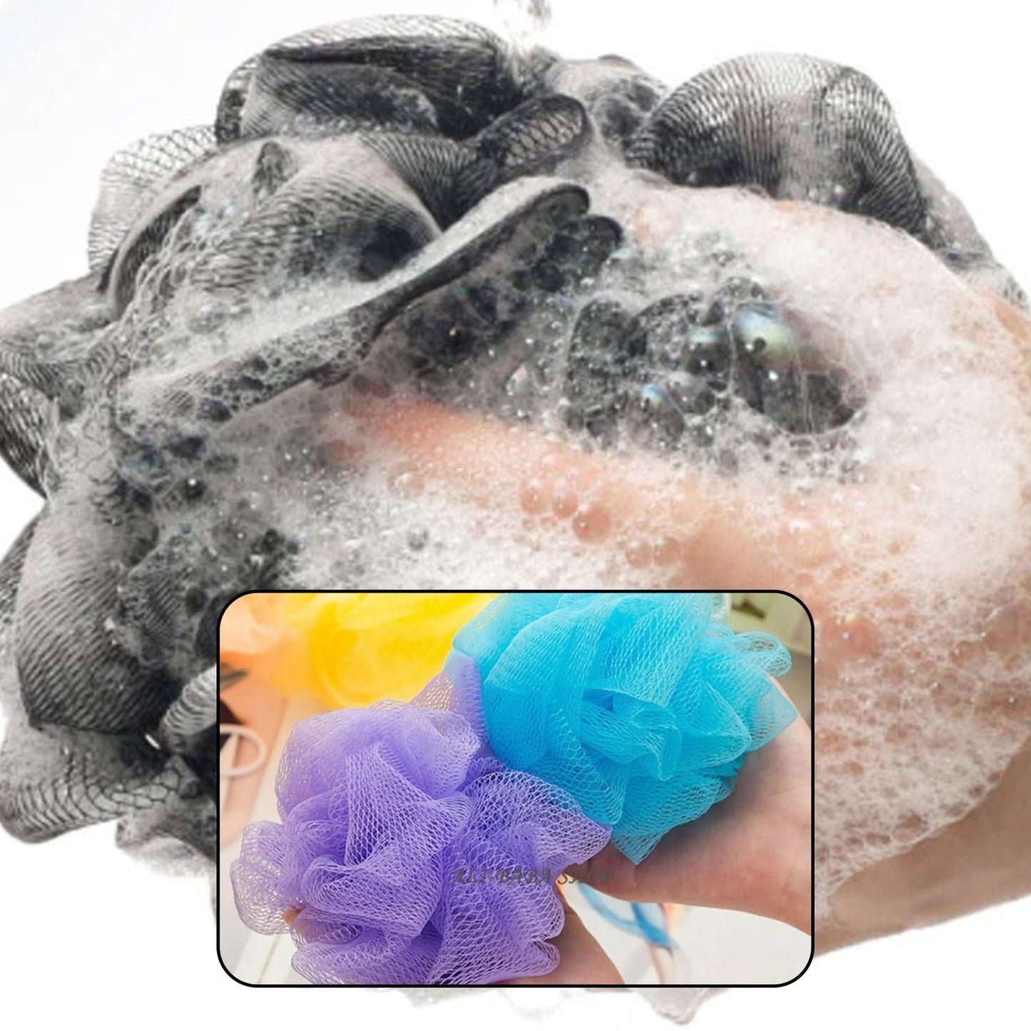 Body scrubber sponges, 6-pack, perfect for bath and shower use.