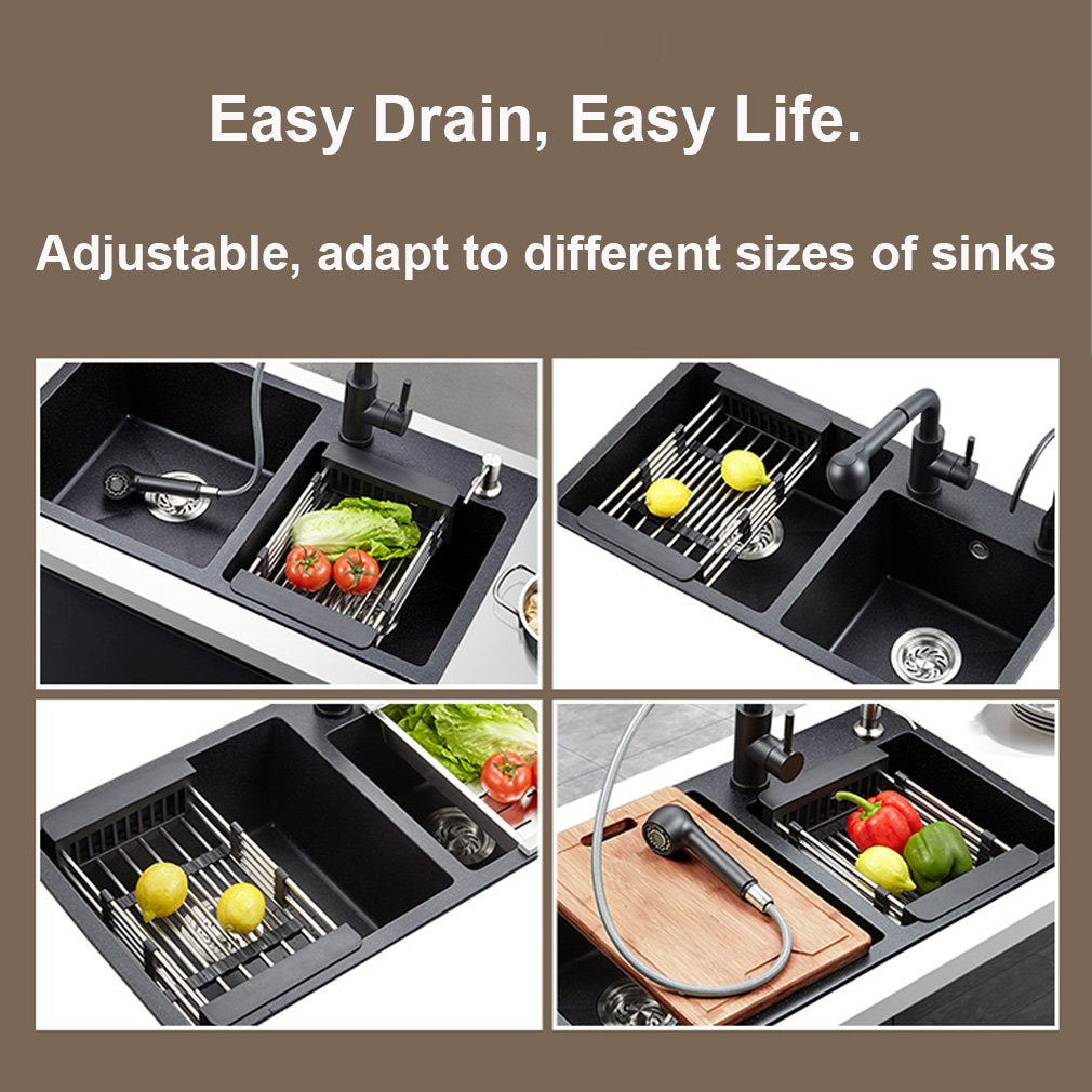 Expandable dish rack for kitchen sinks