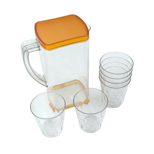 Resistant glass jug suitable for serving juice, milk, and hot or cold beverages.