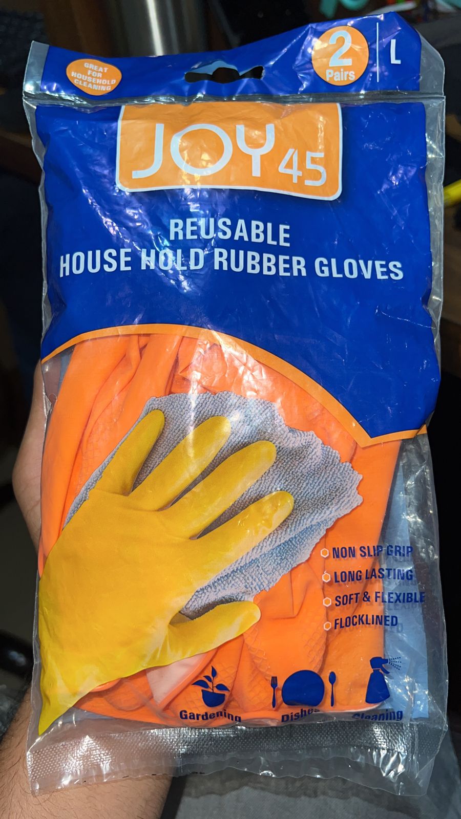 Large orange gloves with reinforced grip