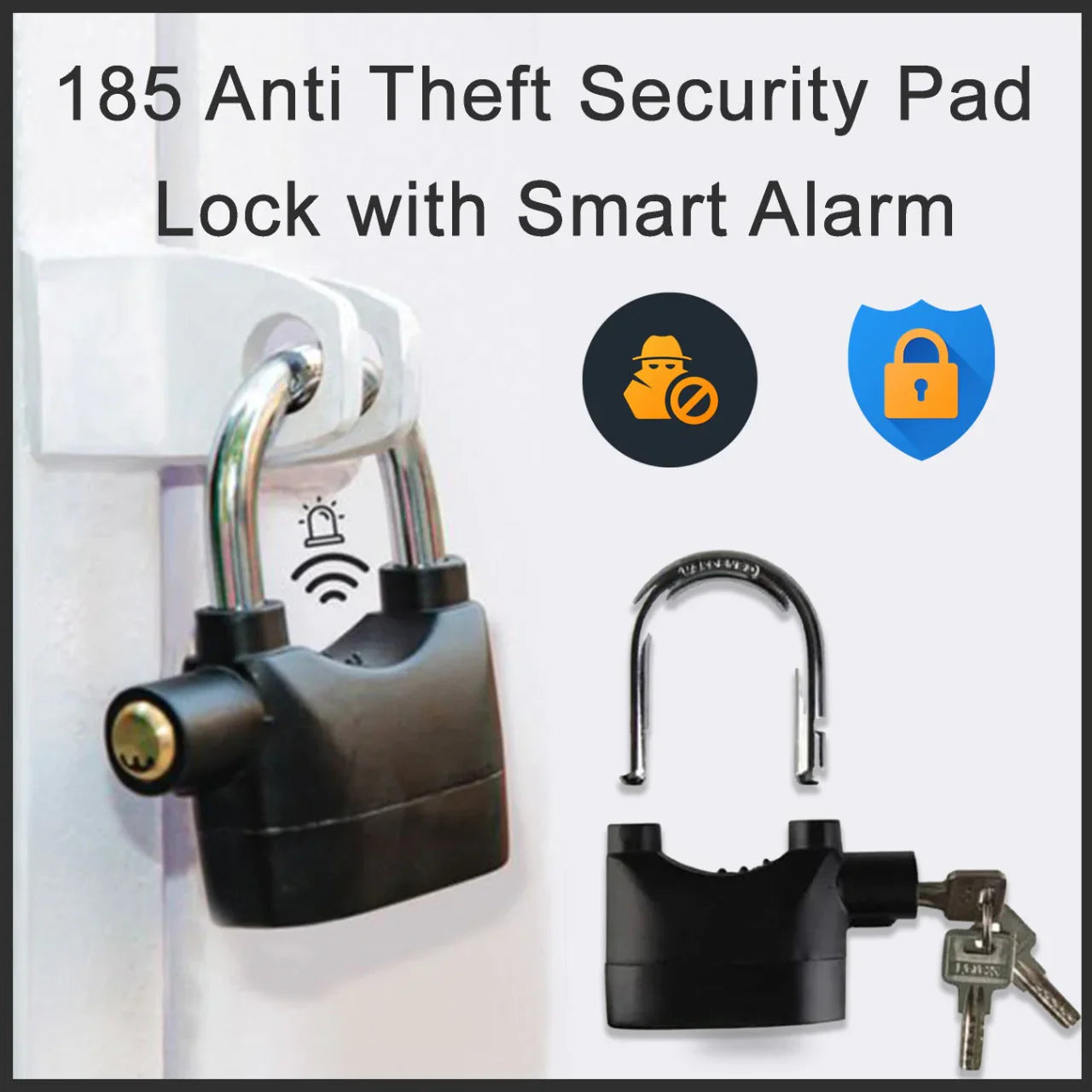 0185a Security Alarm Lock System | Waterproof Black Anti-theft Siren 110dba alarm anti Padlock FoR Bike | Door Window | Battery  padlock