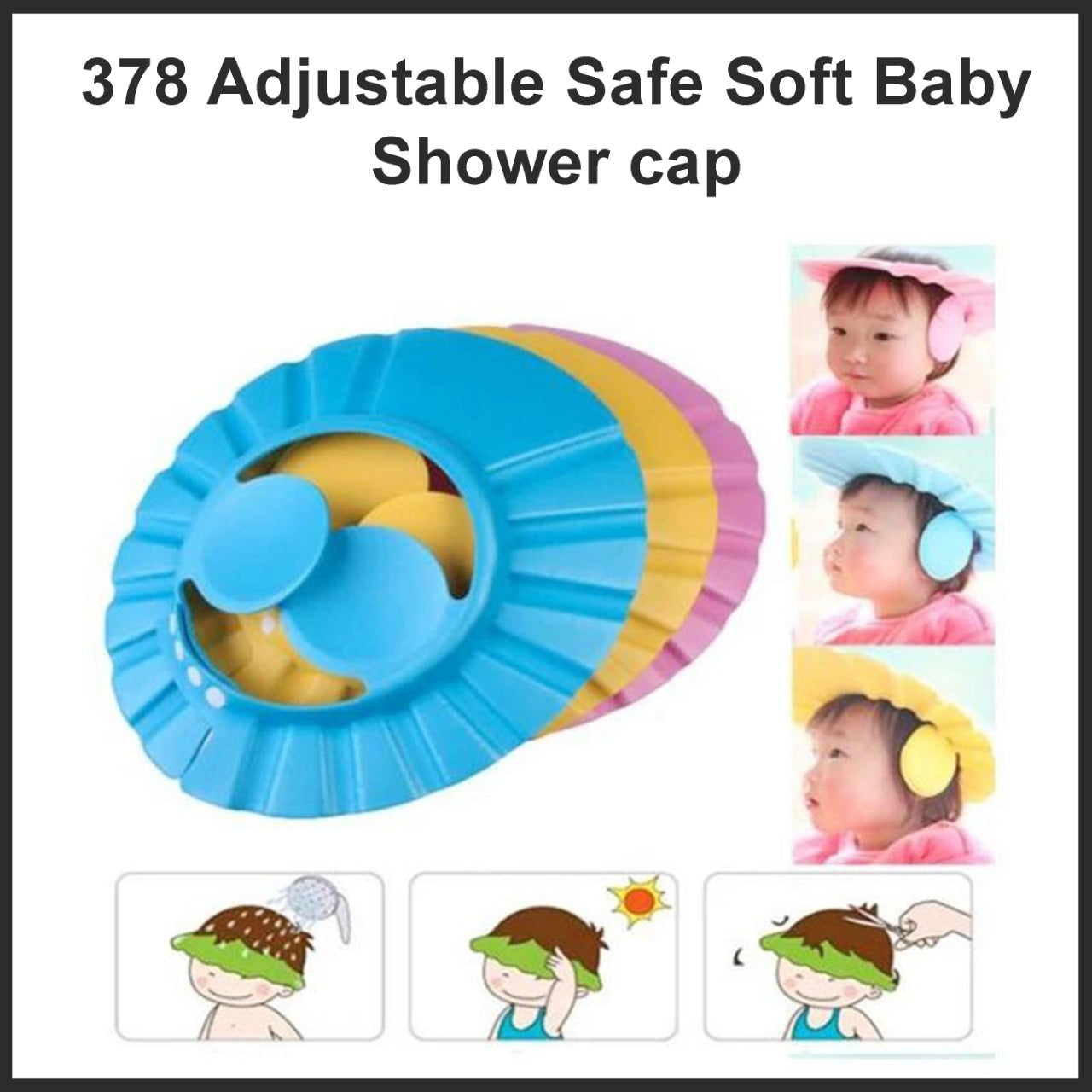 0378 Adjustable Safe Soft Baby Shower cap dopstop