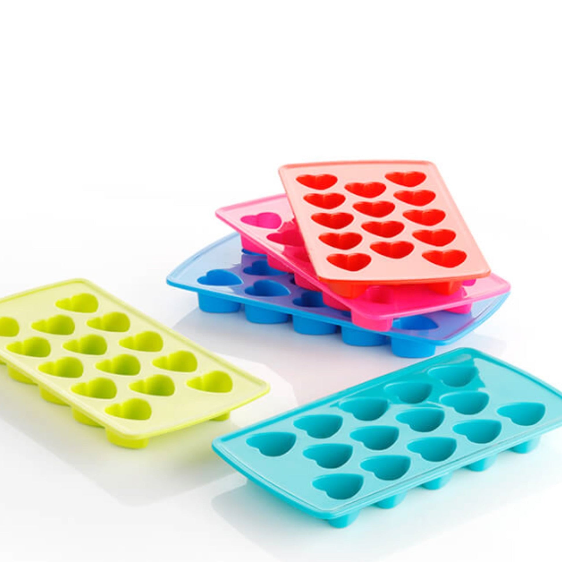 Ice cube tray with heart shapes, makes fun and decorative ice cubes.