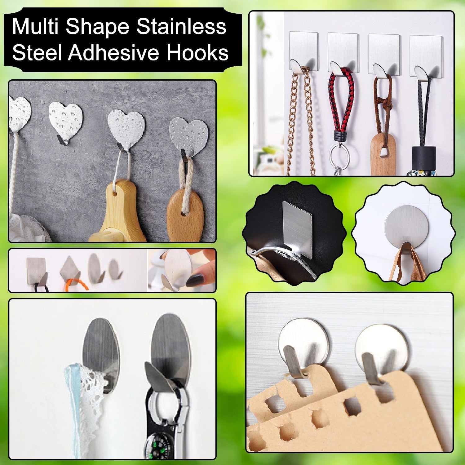 Stainless steel adhesive hooks, multipurpose use.