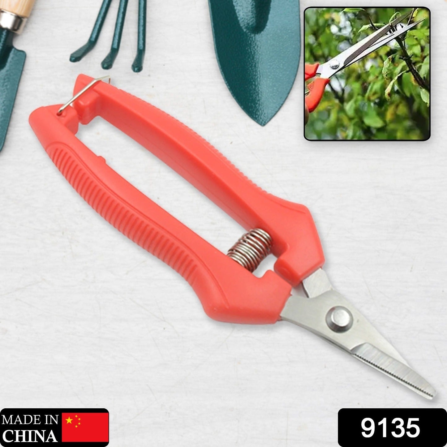 Non-slip garden scissors with stainless steel blades, suitable for trimming plants and flowers.