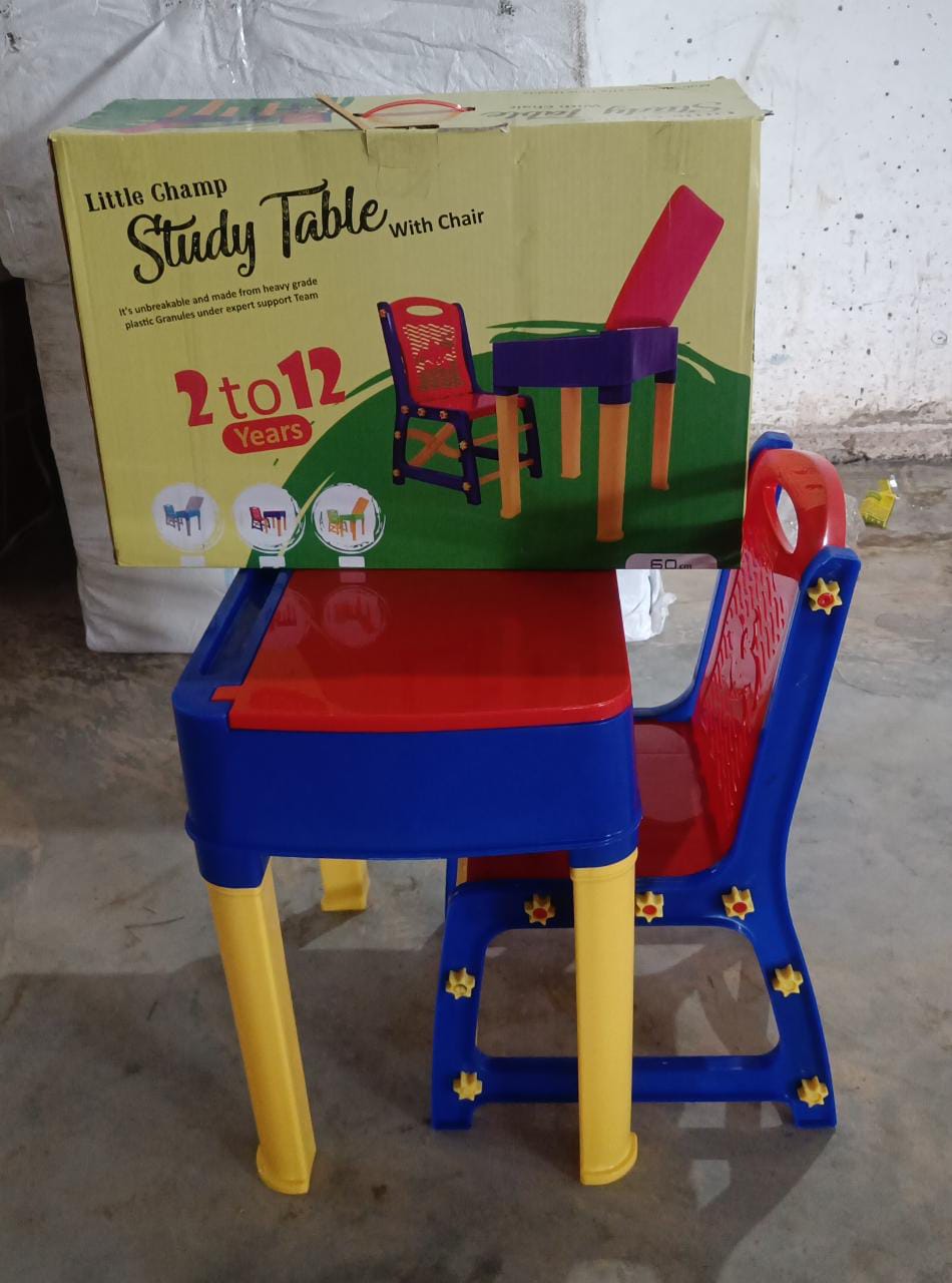 4639 Study Table And Chair Set For Boys And Girls With Small Box Space For Pencils Plastic High Quality Study Table (Red/Blue/Yellow)