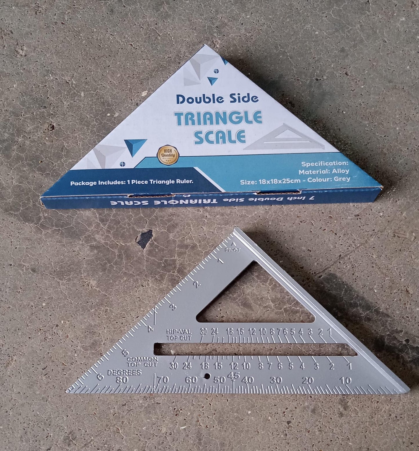 Double Side Scale Triangle Measurement Hand Tool, 45 Degree Triangle Ruler, Home for Industry, Aluminum Alloy Rafter Square 7-Inch Length