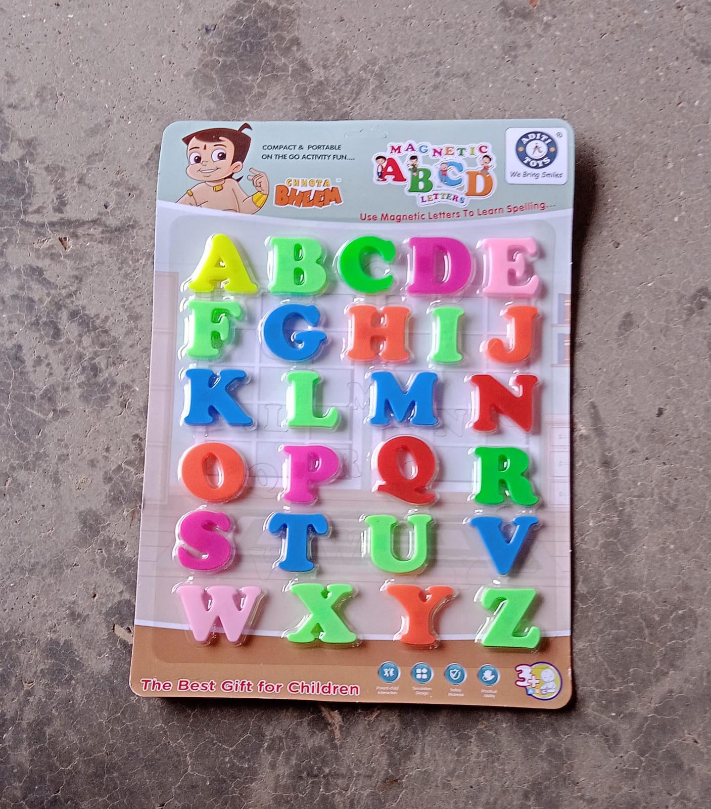 Magnetic letters in a storage container