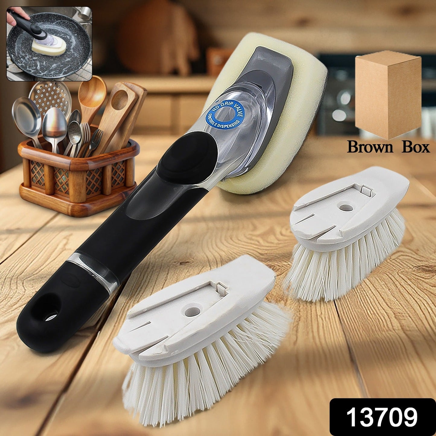 Kitchen Dish Scrubber with Built-in Soap Dispenser